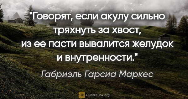 Габриэль Гарсиа Маркес цитата: "Говорят, если акулу сильно тряхнуть за хвост, из ее пасти..."