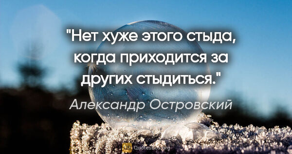 Александр Островский цитата: "Нет хуже этого стыда, когда приходится за других стыдиться."