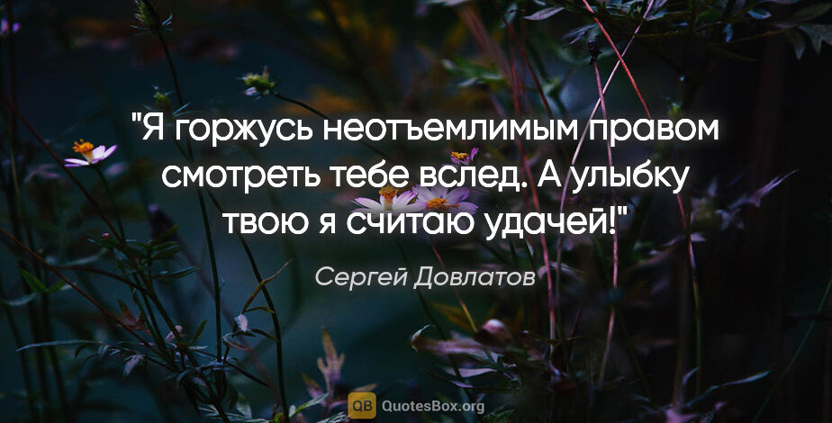 Сергей Довлатов цитата: "Я горжусь неотъемлимым правом смотреть тебе вслед. А улыбку..."