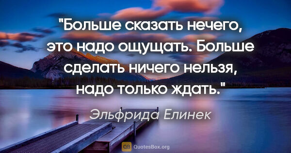 Эльфрида Елинек цитата: "Больше сказать нечего, это надо ощущать.

Больше сделать..."