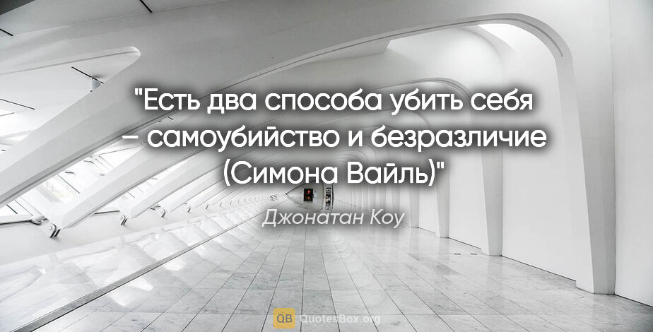 Джонатан Коу цитата: "Есть два способа убить себя – самоубийство и безразличие..."