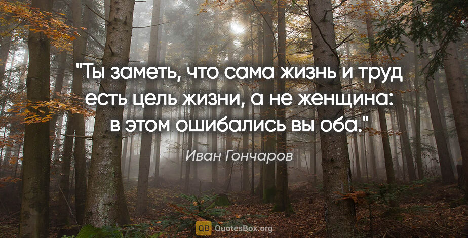 Иван Гончаров цитата: "Ты заметь, что сама жизнь и труд есть цель жизни, а не..."