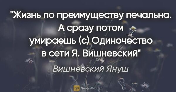 Вишневский Януш цитата: "«Жизнь по преимуществу печальна. А сразу потом умираешь» (с)..."