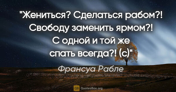 Франсуа Рабле цитата: "«Жениться? Сделаться рабом?!

Свободу заменить ярмом?!

С..."