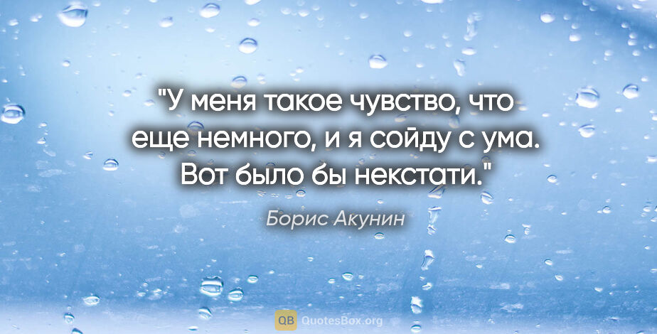 Борис Акунин цитата: "У меня такое чувство, что еще немного, и я сойду с ума. Вот..."