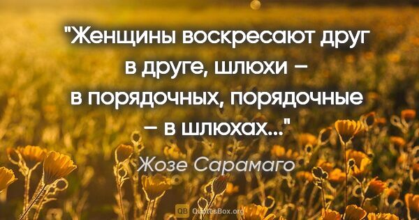 Жозе Сарамаго цитата: "Женщины воскресают друг в друге, шлюхи – в порядочных,..."