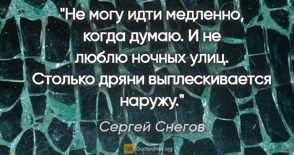 Сергей Снегов цитата: "Не могу идти медленно, когда думаю. И не люблю ночных улиц...."