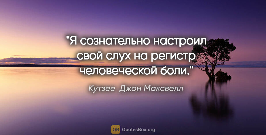 Кутзее  Джон Максвелл цитата: "Я сознательно настроил свой слух на регистр человеческой боли."