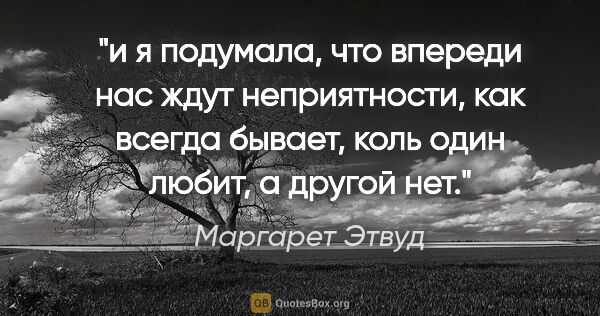 Маргарет Этвуд цитата: "и я подумала, что впереди нас ждут неприятности, как всегда..."