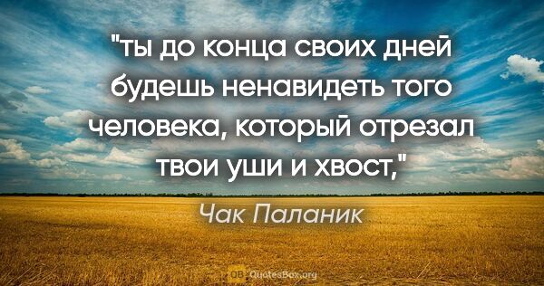 Чак Паланик цитата: "ты до конца своих дней будешь ненавидеть того человека,..."