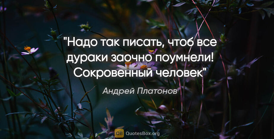 Андрей Платонов цитата: "Надо так писать, чтоб все дураки заочно поумнели!

Сокровенный..."