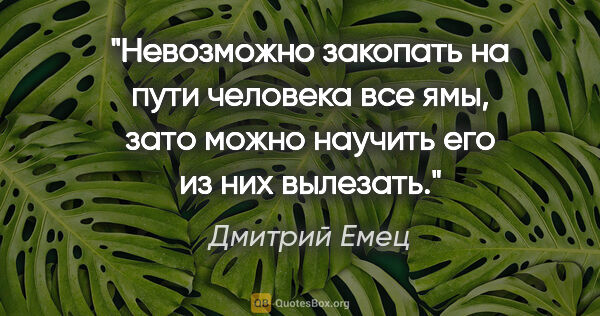 Дмитрий Емец цитата: "Невозможно закопать на пути человека все ямы, зато можно..."