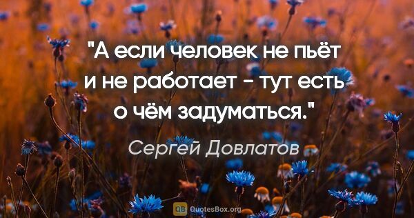 Сергей Довлатов цитата: "А если человек не пьёт и не работает - тут есть о чём задуматься."