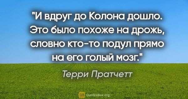 Терри Пратчетт цитата: "И вдруг до Колона дошло. Это было похоже на дрожь, словно..."