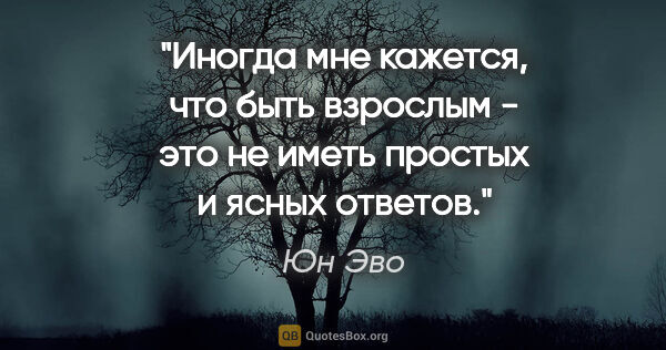 Юн Эво цитата: "Иногда мне кажется, что быть взрослым - это не иметь простых и..."