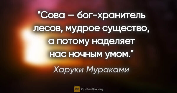 Харуки Мураками цитата: "Сова — бог-хранитель лесов, мудрое существо, а потому наделяет..."