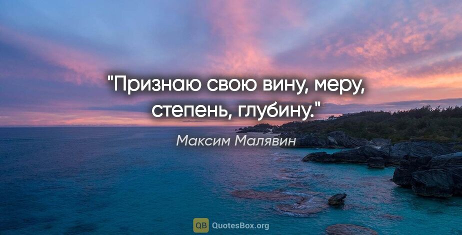 Максим Малявин цитата: "Признаю свою вину, меру, степень, глубину."