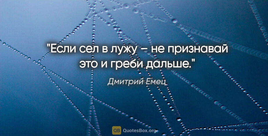 Дмитрий Емец цитата: "Если сел в лужу – не признавай это и греби дальше."