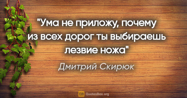 Дмитрий Скирюк цитата: "Ума не приложу, почему из всех дорог ты выбираешь лезвие ножа"