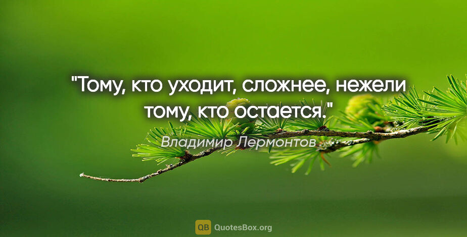 Владимир Лермонтов цитата: "Тому, кто уходит, сложнее, нежели тому, кто остается."