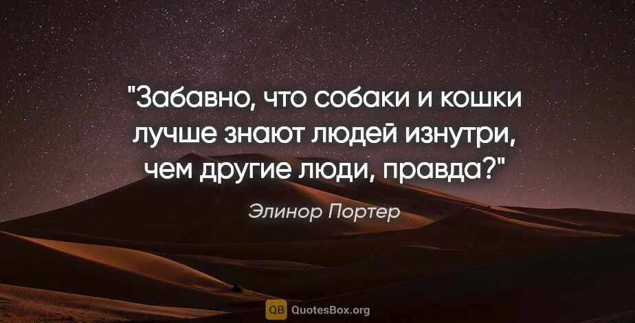 Элинор Портер цитата: "Забавно, что собаки и кошки лучше знают людей изнутри, чем..."