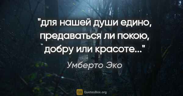 Умберто Эко цитата: "для нашей души едино, предаваться ли покою, добру или красоте..."