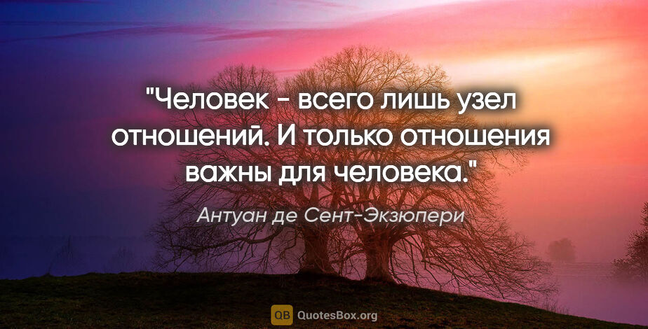 Антуан де Сент-Экзюпери цитата: "Человек - всего лишь узел отношений. И только отношения важны..."