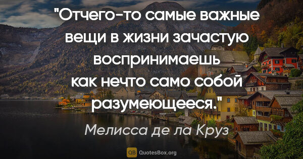 Мелисса де ла Круз цитата: "Отчего-то самые важные вещи в жизни зачастую воспринимаешь как..."