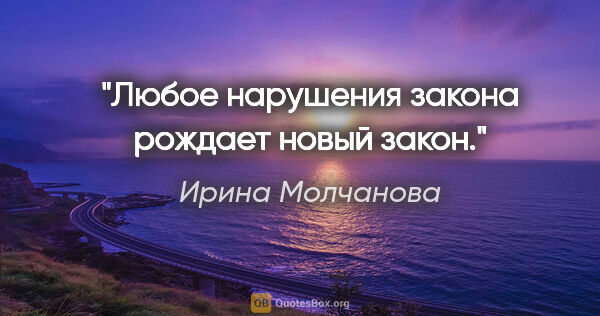 Ирина Молчанова цитата: "Любое нарушения закона рождает новый закон."