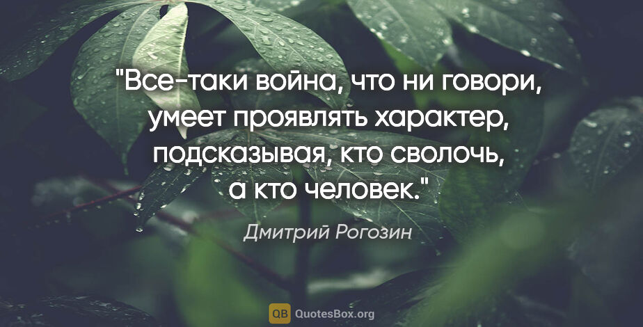 Дмитрий Рогозин цитата: "Все-таки война, что ни говори, умеет проявлять характер,..."