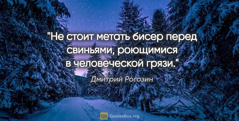 Дмитрий Рогозин цитата: "Не стоит метать бисер перед свиньями, роющимися в человеческой..."