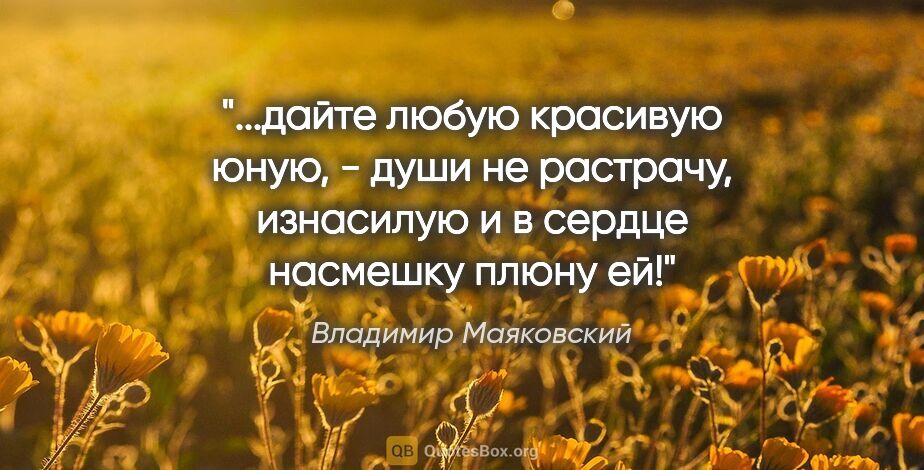 Владимир Маяковский цитата: "дайте

любую

красивую

юную, -

души не..."