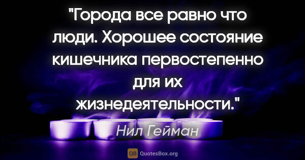 Нил Гейман цитата: "Города все равно что люди. Хорошее состояние кишечника..."