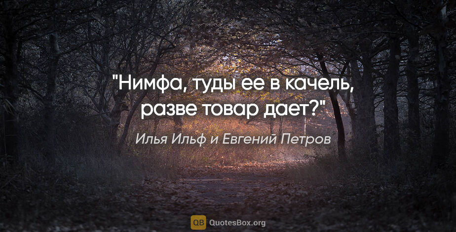 Илья Ильф и Евгений Петров цитата: ""Нимфа, туды ее в качель, разве товар дает?""