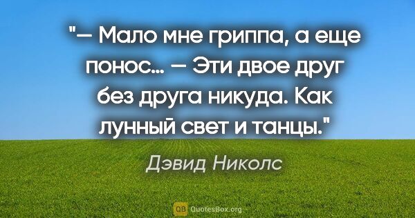 Дэвид Николс цитата: "— Мало мне гриппа, а еще понос…

— Эти двое друг без друга..."