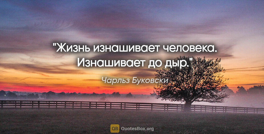 Чарльз Буковски цитата: "Жизнь изнашивает человека. Изнашивает до дыр."