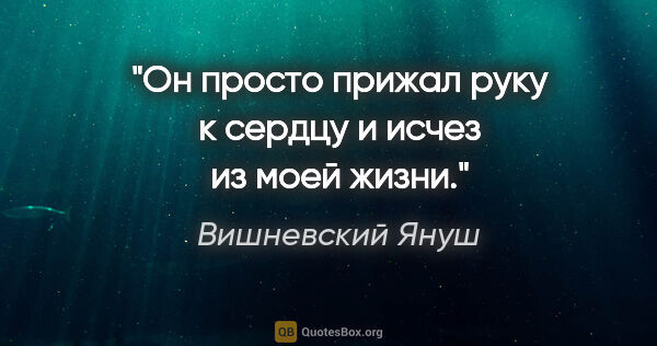 Вишневский Януш цитата: "Он просто прижал руку к сердцу и исчез из моей жизни."