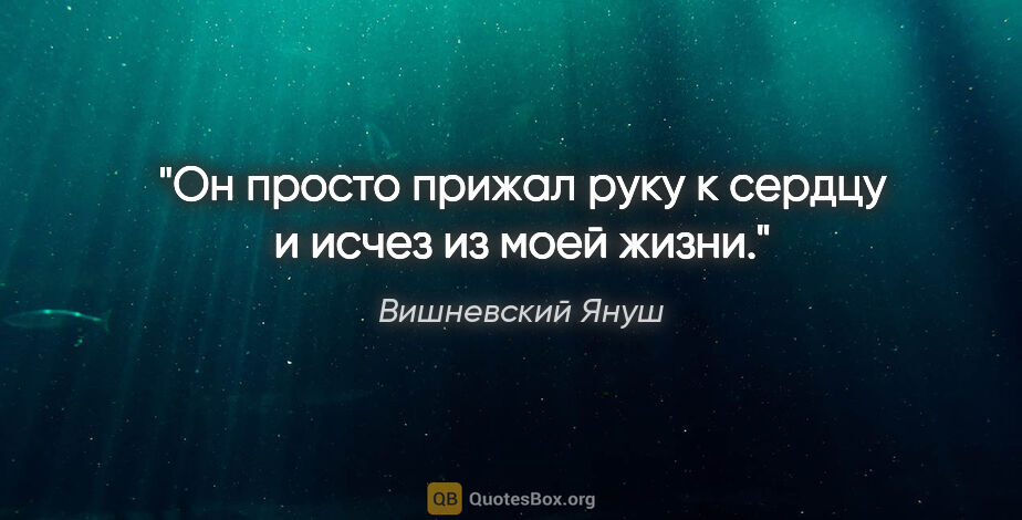 Вишневский Януш цитата: "Он просто прижал руку к сердцу и исчез из моей жизни."