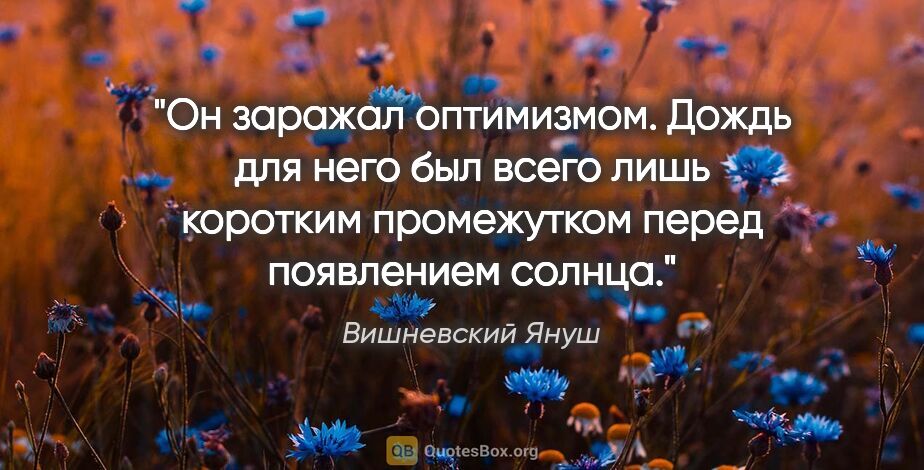 Вишневский Януш цитата: "Он заражал оптимизмом. Дождь для него был всего лишь коротким..."