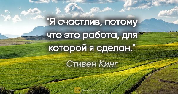 Стивен Кинг цитата: "Я счастлив, потому что это работа, для которой я сделан."