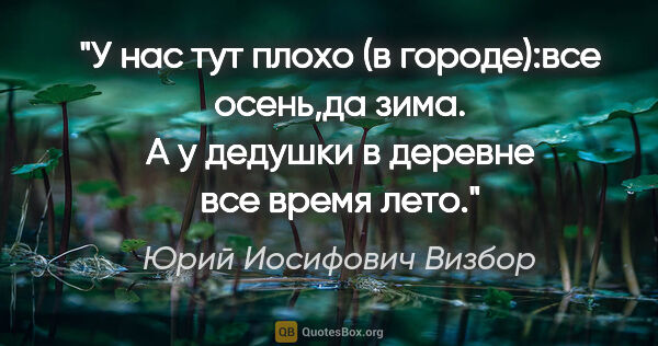 Юрий Иосифович Визбор цитата: "У нас тут плохо (в городе):все осень,да зима. А у дедушки в..."