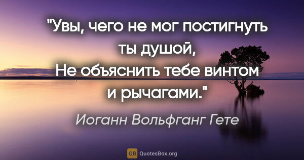 Иоганн Вольфганг Гете цитата: "Увы, чего не мог постигнуть ты душой,

Не объяснить тебе..."