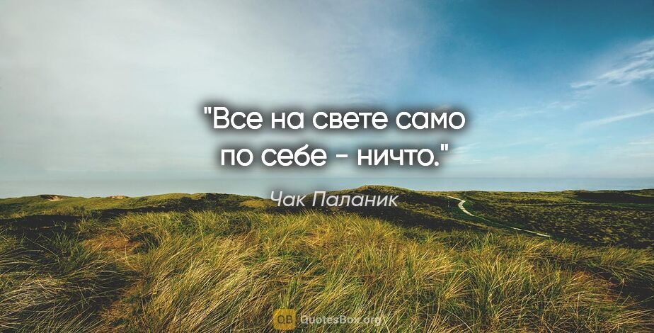 Чак Паланик цитата: "Все на свете само по себе - ничто."