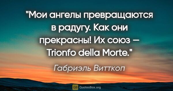 Габриэль Витткоп цитата: "Мои ангелы превращаются в радугу. Как они прекрасны! Их союз —..."