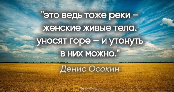 Денис Осокин цитата: "это ведь тоже реки – женские живые тела. уносят горе – и..."