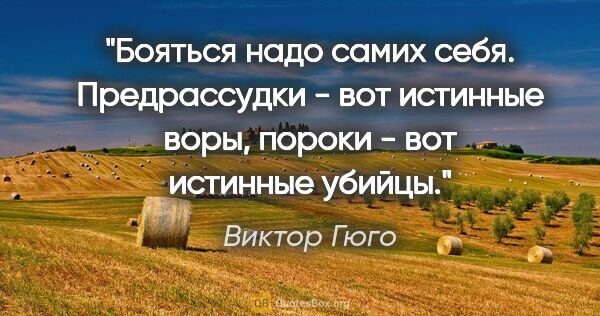 Виктор Гюго цитата: "Бояться надо самих себя. Предрассудки - вот истинные воры,..."