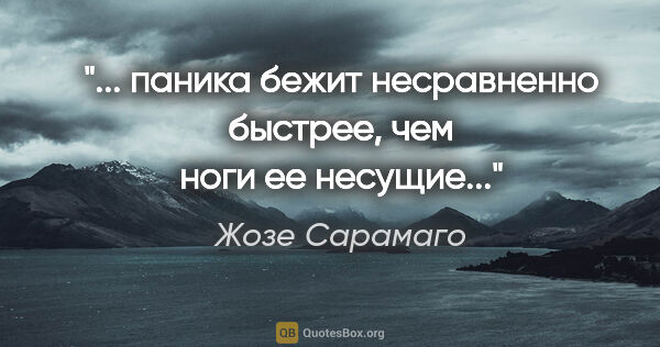 Жозе Сарамаго цитата: "... паника бежит несравненно быстрее, чем ноги ее несущие..."