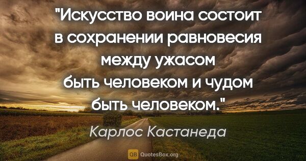 Карлос Кастанеда цитата: "Искусство воина состоит в сохранении равновесия между ужасом..."