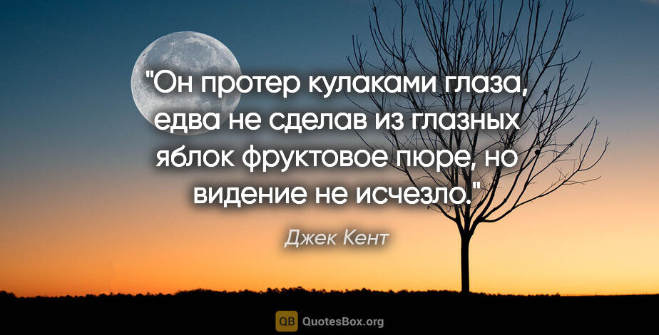 Джек Кент цитата: "Он протер кулаками глаза, едва не сделав из глазных яблок..."