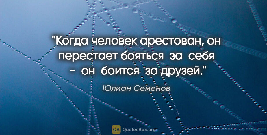Юлиан Семенов цитата: "Когда человек арестован, он перестает бояться  за  себя  -  он..."